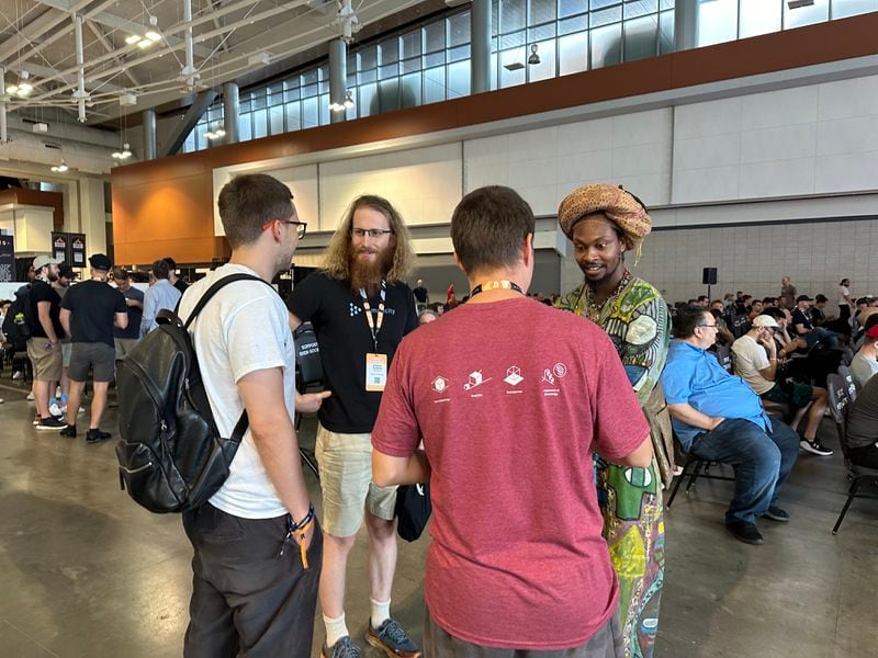 Blockstream Director of Research Andrew Poelstra (second from left) (Bradley Keoun)