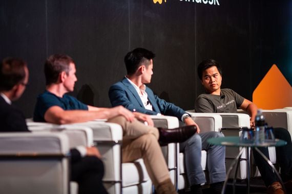 Loi Luu, CEO and co-founder of Kyber Network (right), at CoinDesk Consensus (Credit: CoinDesk archives)