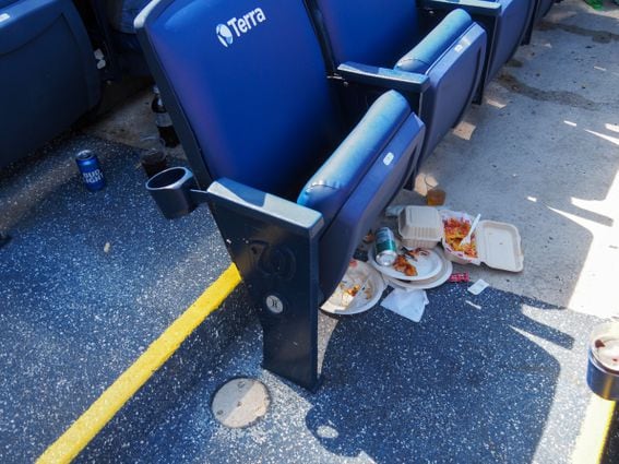 A pile of trash in the Terra Club at Nationals Ballpark (Danny Nelson/CoinDesk)