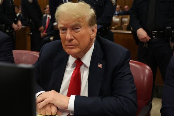 NEW YORK, NEW YORK - MAY 28: Former U.S. President Donald Trump sits in court during his trial for allegedly covering up hush money payments at Manhattan Criminal Court on May 28, 2024 in New York City. Donald Trump arrived for closing arguments in his hush money trial ahead of the jury deciding whether to make him the first criminally convicted former president and current White House hopeful in history. (Photo by Spencer Platt/Getty Images)