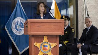 LAUREL, MARYLAND (May 10, 2024) Director of the United States Secret Service, Kimberly Cheatle, speaks during the Secret Service Wall of Honor Ceremony at the James J. Rowley Training Center in Laurel, Maryland. (DHS photo by Tia Dufour)