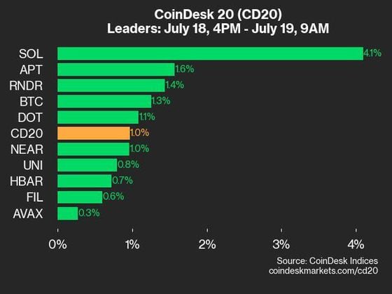 9am CoinDesk 20 Update for 2024-07-19 - leaders