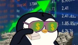 Pudgy Penguin NFT (Via Pudgy Penguin Meme Generator, modified by CoinDesk)