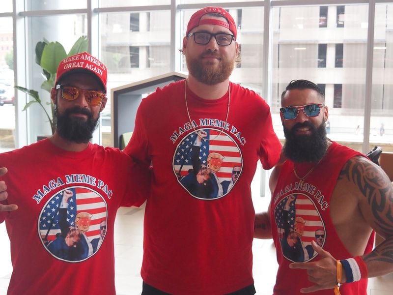 MAGA MEME PAC members in Nashville, from left to right: Maga Poli, Crypto Viking, Crypto Patriot (Danny Nelson/CoinDesk)