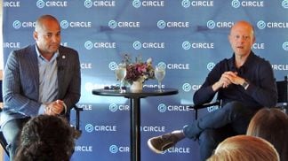 Circle Chief Strategy Officer Dante Disparte (left) and CEO Jeremy Allaire (Nikhilesh De/CoinDesk)