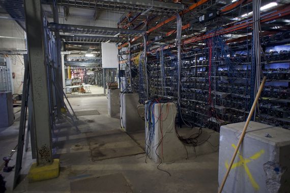 Bitcoin mining machines in a former steel mill in the midwest.