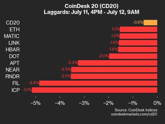 9am CoinDesk 20 Update for 2024-07-12 - laggards