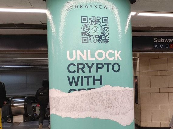 Grayscale ad campaign in New York's Penn Station (Nikhilesh De/CoinDesk)