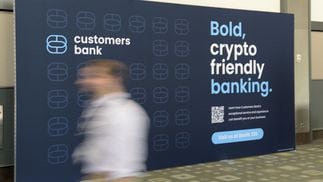 A Customers Bank poster at Consensus 2022.