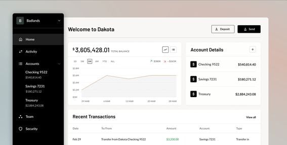 Screenshot of Dakota's bank account dashboard