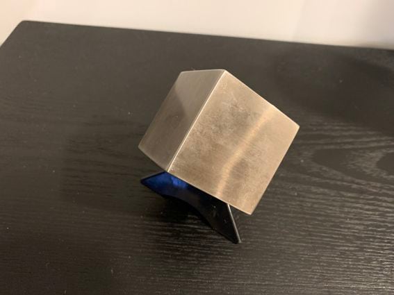 Nic Carter's 2.5-inch tungsten cube, which weighs about 10 pounds. Said Carter: “It's dense!” (Nic Carter)