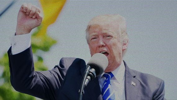 Donald J. Trump at a rally (Gerd Altmann, modified by CoinDesk)