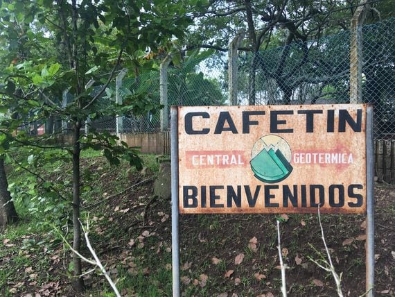 A sign outside the Ahuachapán Geothermal Power Plant in El Salvador.