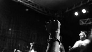 raised fist at a concert