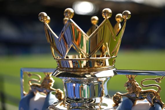 A detailed view of the Premier League Trophy on August 18, 2024. (Julian Finney/Getty Images)