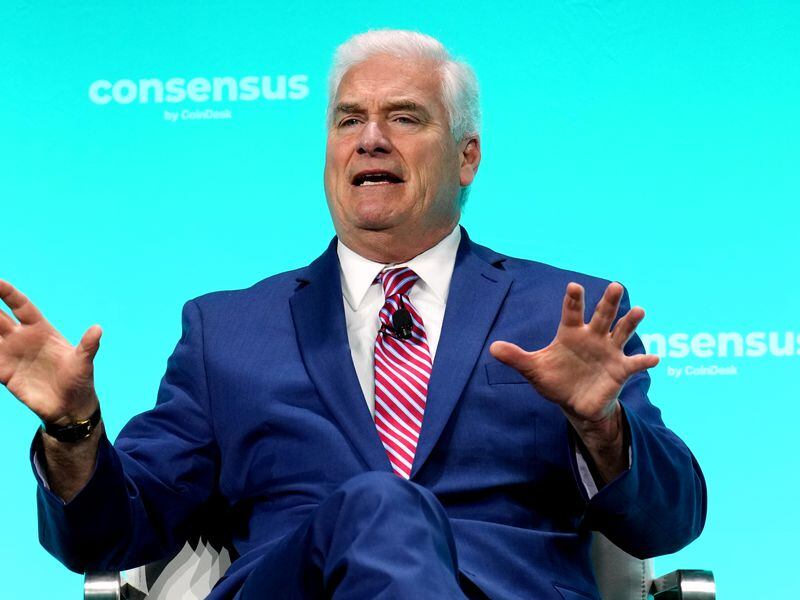 Tom Emmer, Majority Whip of U.S. House of Representatives, speaks at Consensus 2024 by CoinDesk. (Shutterstock/CoinDesk)