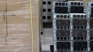 New and old bitcoin mining rigs at CleanSpark's site in Georgia.