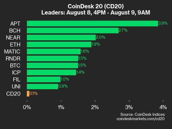 9am CoinDesk 20 Update for 2024-08-09: leaders