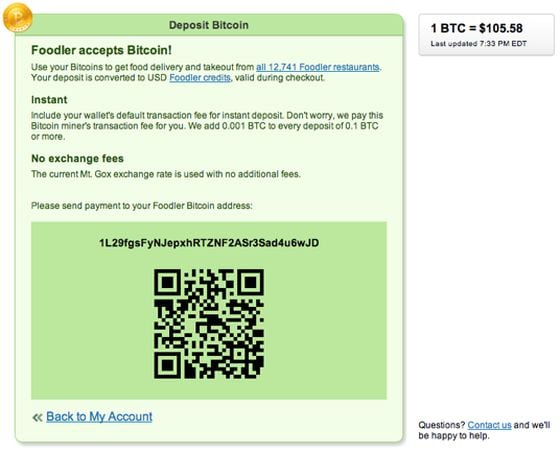 Foodler uses the latest Mt. Gox price to calculate its bitcoin exchange rates.