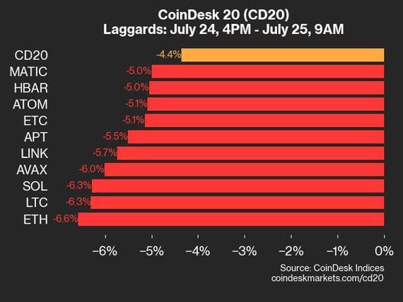 9am CoinDesk 20 Update for 2024-07-25 - laggards