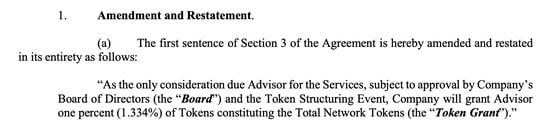 Excerpt from amended advisory agreement provided by Niraj Pant.