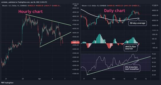 Bitcoin's hourly and daily charts. (TradingView)