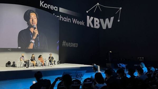 Chris Zhu, CEO and co-founder at Sonic SVM, onstage this week at Korea Blockchain Week (Sonic SVM)