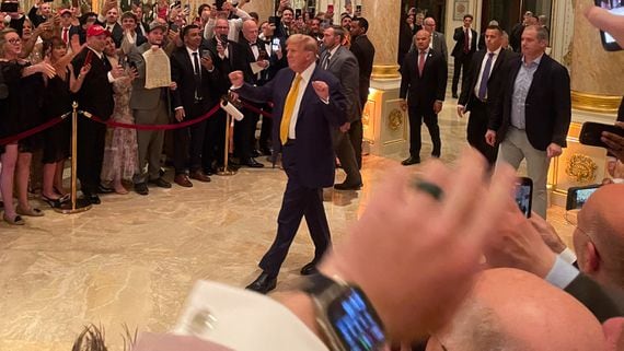 Trump arrives at his NFT gala at Mar-a-Lago in May 2024 (Danny Nelson/CoinDesk)