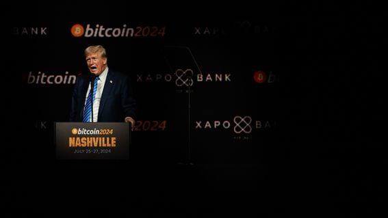 Former President Donald Trump says he'll have the U.S. government stockpile bitcoin if he gets a second term. (Jon Cherry/Getty Images)