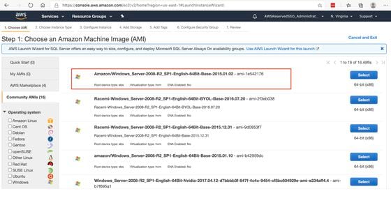 The AWS page containing the Community AMI that is infected with the malware