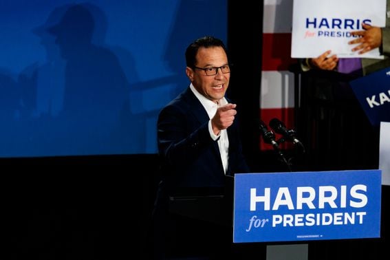 AMBLER, PENNSYLVANIA - JULY 29: Pennsylvania Governor Josh Shapiro speaks during a campaign rally for Vice President Kamala Harris on July 29, 2024 in Ambler, Pennsylvania. Shapiro and Michigan Governor Gretchen Whitmer campaigned to bring supporters behind Vice President Harris's campaign to protect Americans' freedoms, lower costs for families, and slam Trump's Project 2025 agenda. (Photo by Hannah Beier/Getty Images)